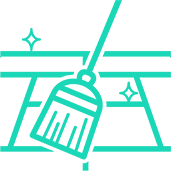 ほうきで物をキレイにしているイラスト